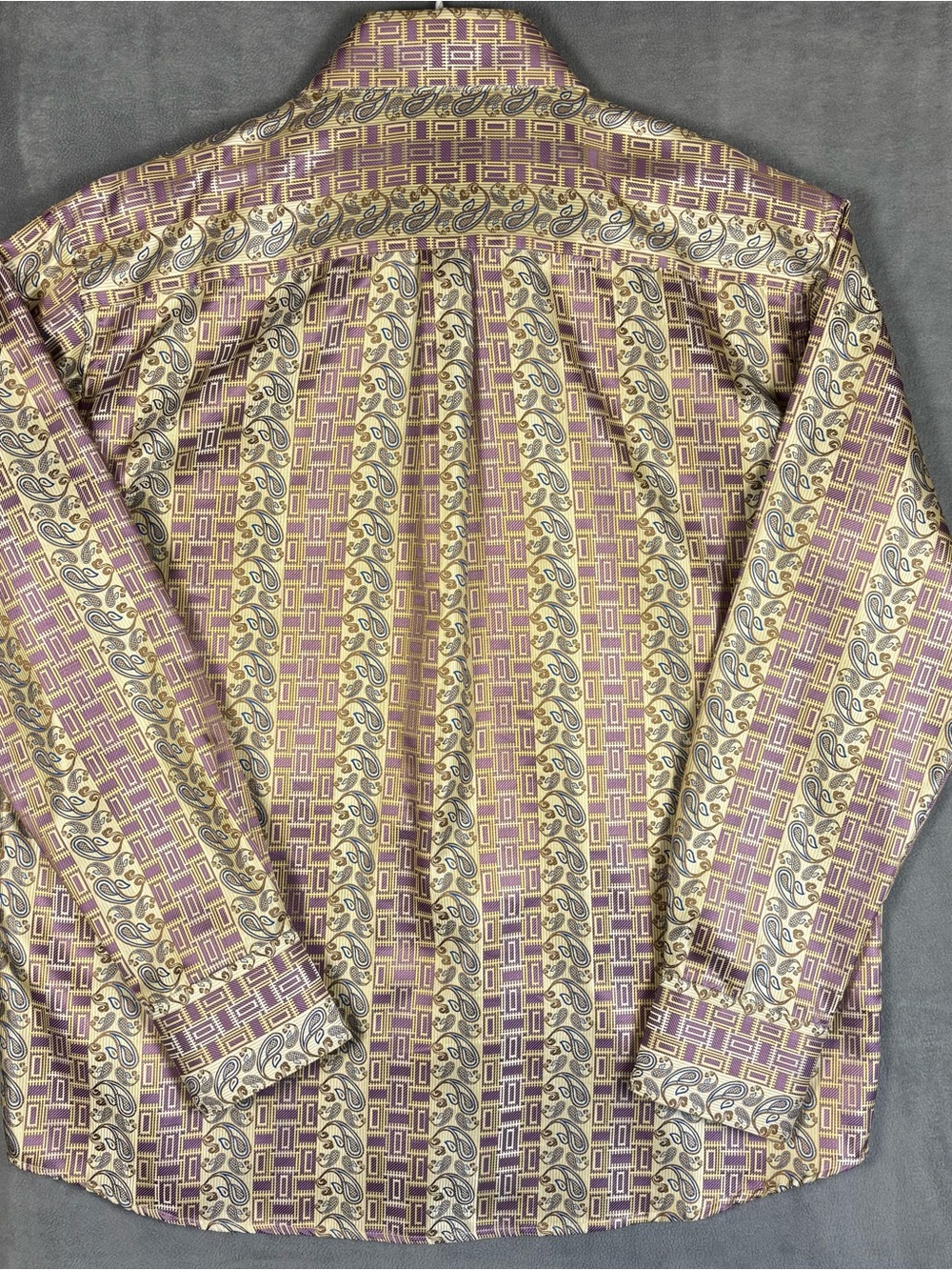 Daniel Ellissa 2XL Mens Dress Shirt Gold Purple Paisley Geometric Long Sleeve - Picture 9 of 9